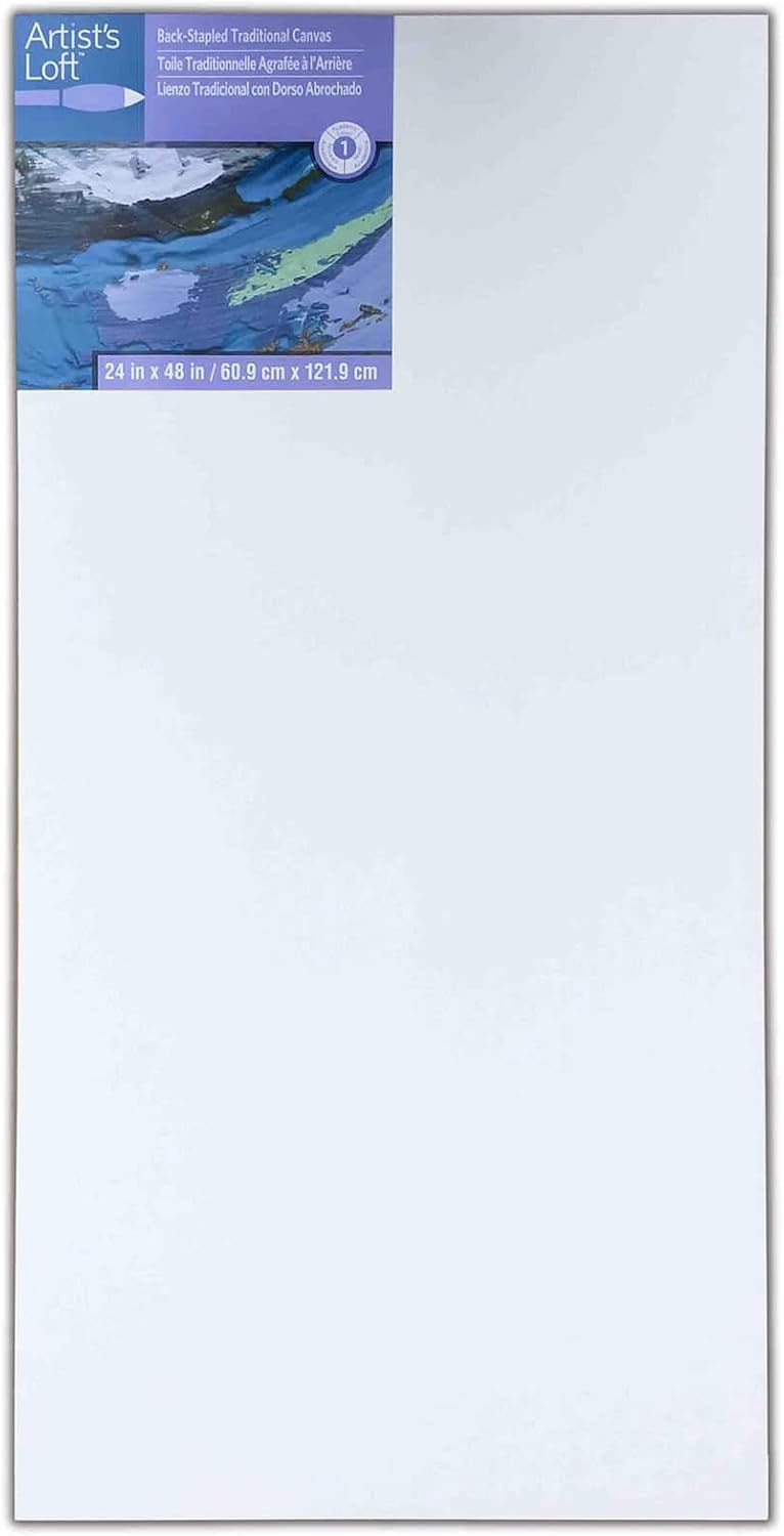 Artist's Loft 24" x 48" Level 1 Back Stapled Traditional Canvas - Acid Free Cotton Canvas for Paint, Acrylic, & Oils - Bulk 6 Packs