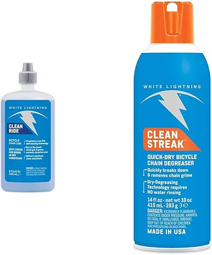 White Lightning Clean Ride The Original - Lubricante para cadena de bicicleta, cera autolimpiante, 8 onzas y Clean Streak, desengrasante de disponible en Yaxa Venezuela