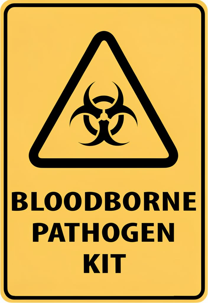 peiyeety Bloodborne Pathogen Kit Tin Sign 12x8 Inch, Yellow & Black Biohazard Warning Metal Wall Decor Plaque, Funny Safety Sign for First Aid Room, Clinic, Lab, Garage, Man Cave Gift