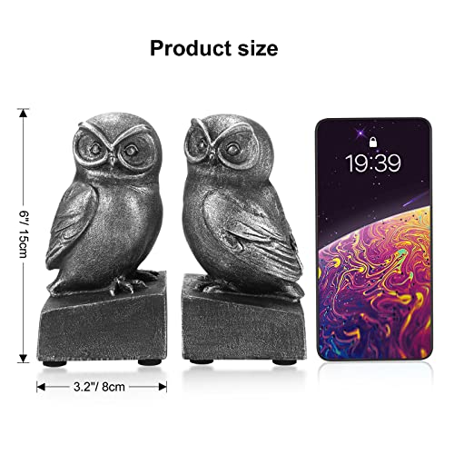 2 Pack Owl Statue Home Decor Decoration Accent Resin Figurine Living Room Office Bedroom Decorative Bookends, Little Crafted For Shelf Table Bookshelf Decor, For Owl Lover - Black Silver #TOP6