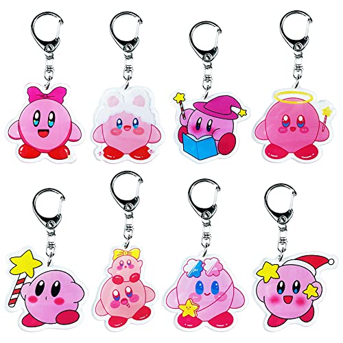 LKNBIF 8 Piezas Kirby Llavero, Kirby Mini Llavero, Accesorios de Llavero de Kirby Star Llavero Lindo Dibujos Animados Llavero Cartoon Creativo Llave Decoración Bolsa Colgante 3D Llavero Figura 5 cm