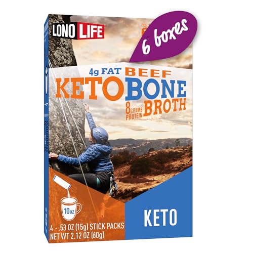 Image of LonoLife Keto Beef Bone Broth Powder Mix | Grass-Fed, 10g Protein | Collagen-Rich, Keto & Paleo Friendly | Natural Ingredients | 24 Portable Stick Pack Servings