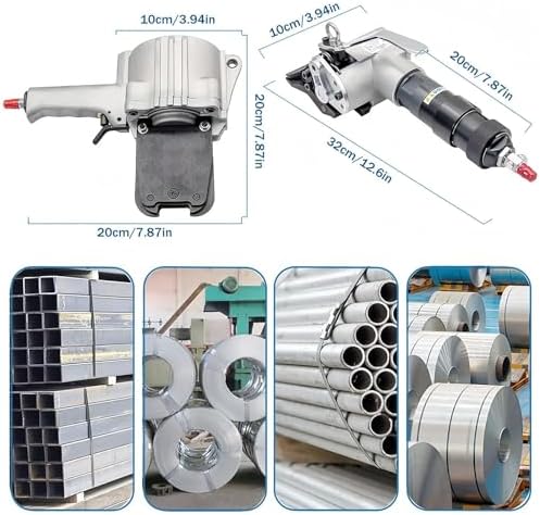 3-in-1 Pneumatic Steel Strapping Machine, Heavy Duty Metal Strapping Tool Set, Portable Tensioner Cutter Sealer for 19mm Steel Bands, Efficient Packaging Solution