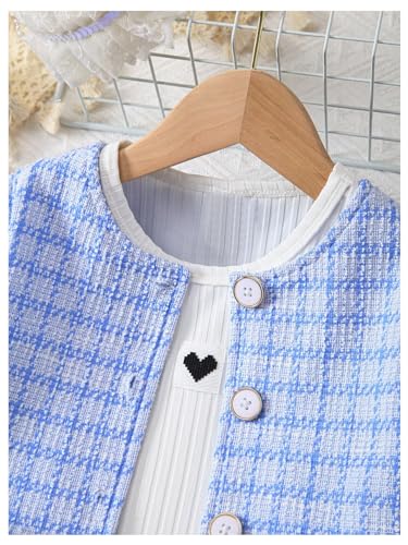 Image of Floerns Toddler Girl's 3 Piece Outfit Plaid Print Jacket with Belt Skirts Rib Knit Tank Top