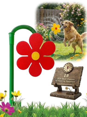 Crazy Daisy Sprinkler Dog Flower Fun Water Sunflower Toy Dazy for Yard & Kids Dancing Hose Play Chain Lawn Garden 2026 Upgrade Daisies 360 Rotating Swinging Funny Small Nails Outdoor (Red)