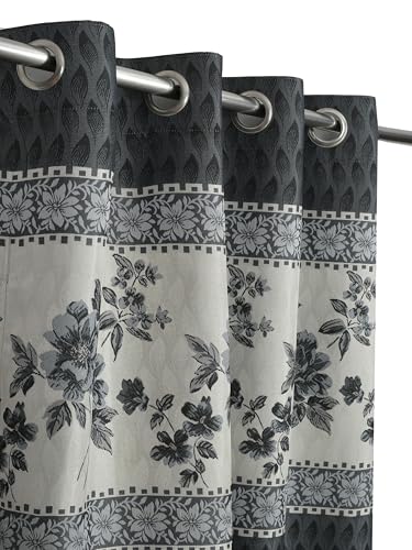 Image of Homefab India Jacquard Jute Curtains Room Darkening - Long Door 9 feet, Pack of 1 Curtain, Grey Floral
