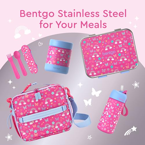 Image of Bentgo Kids Stainless Steel Leak-Proof Food Jar for Hot or Cold Food | 11 fl oz Double Insulated Container with Removable Silicone Bumper, Dishwasher Safe, Easy Open Lid, Ages 3+ (Rainbows)