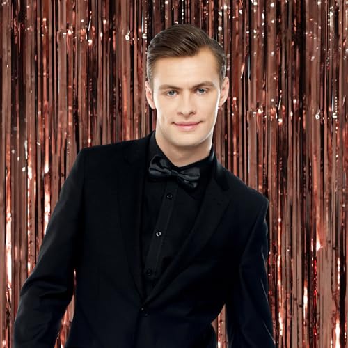 Image of Voircoloria 2 Pack Brown Foil Fringe Backdrop Curtains, Tinsel Streamers Party Decorations, Fringe Backdrop, Door Shimmer for Thanksgiving Day or Birthday Party