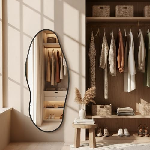 Image of Dorlicecass Mirror Full Length - Irregular Full Body Wall Mirror Hanging 55 inchx 23 inch Asymmetrical Aviation Aluminum Alloy Frame Unique for Bedroom, Living Room, Cloakroom, Entryway