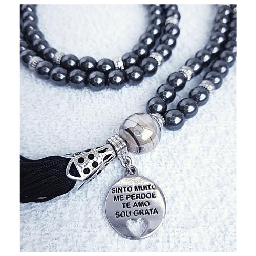 Japamala 108 contas em Hematita Natural pingente Hoponopono