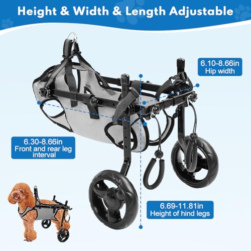 Dog Wheelchair Cart Pet Wheelchair Dog Wheelchair for Rear Legs, Adjustable Pet Walking Wheelchair for Small to Medium Pets Support, with Buckle Loop Design, Breathable Mesh Fabric - Image 6