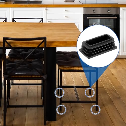 Image of uxcell 16 Pcs Rectangle Tubing End Caps 2 x 1 Inch Plastic Hole Plugs Insert End Cap for Metal Tubing Post Chair Leg Table Bookshelves Furniture, Black