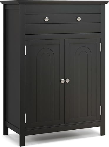 Tangkula Armario de almacenamiento para baño, armario independiente con 2 cajones, 2 puertas, estante ajustable, armario de despensa de cocina de