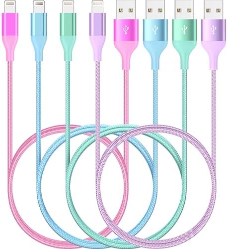 iPhone Charger 6ft 4Pack Lightning Cable,Apple Certified Colorful Kawaii Nylon Braided USB Fast Charging Cord for iPhones 14 13 12 11 Pro MAX Xs XR SE X 8 7 6 5 S Plus iPod iPad