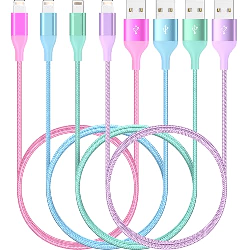 Apple MFi Certified 4Pack 4Color Lightning Cable iPhone Charger Nylon Braided USB Charging Cord for iPhone (4Color-6ft)