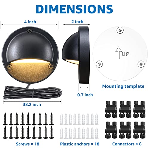 Image of SUNVIE 5W LED Low Voltage Deck Lights, 12-24V Step Lights Outdoor with Fastlock2 Wire Connectors, Low Voltage Landscape Lighting 3000K Warm White Deck Stair Light Waterproof for Fence Post, 6 Pack
