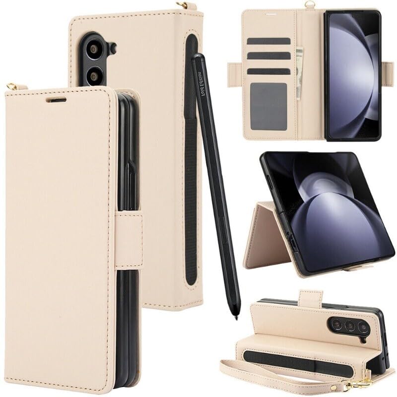 Étui Samsung Galaxy Z Fold 6 beige anti rayure avec clapet magnétique sécurisé