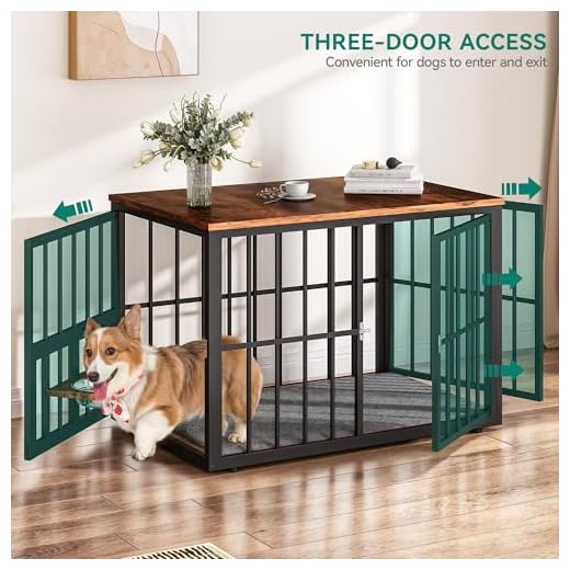 Large Corner Dog Crate Furniture with Bowls