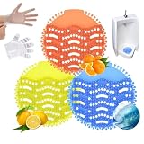12 Pack Urinal Screen Deodorizer, Long-Lasting Fragrance Urinal Cakes with Anti-Splash Design and Free Gloves, for Men's Bathroom, Offices, Schools, and Hotels (4 Ocean Breeze, 4 Lemon, 4 Citrus)