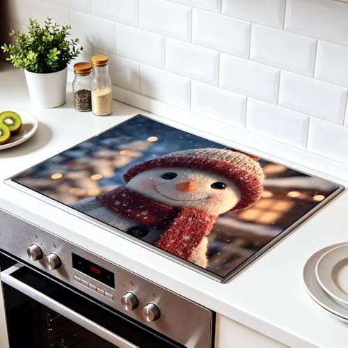 Image of Smiling Snowman Red Hat Portrait Stove Top Cover 28.35x20.47in