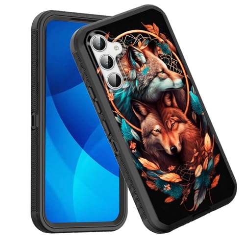 GFEWYTJYJ for Galaxy S24 Plus Case,Shockproof 3-Layer Full Body Protection Rugged Heavy Duty High Impact Hard Cover Case for Samsung Galaxy S24 Plus (6.7 Inch) (2024),Wolf Dream Catcher