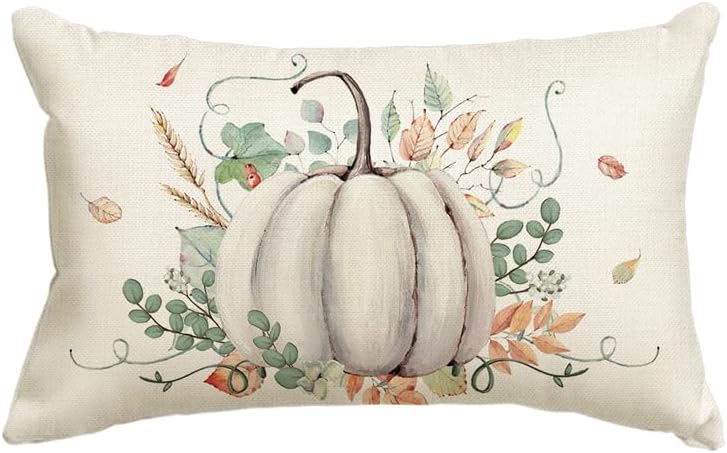 Seasonal Fall Pumpkin and Eucalyptus Leaves Throw Pillow Cover
