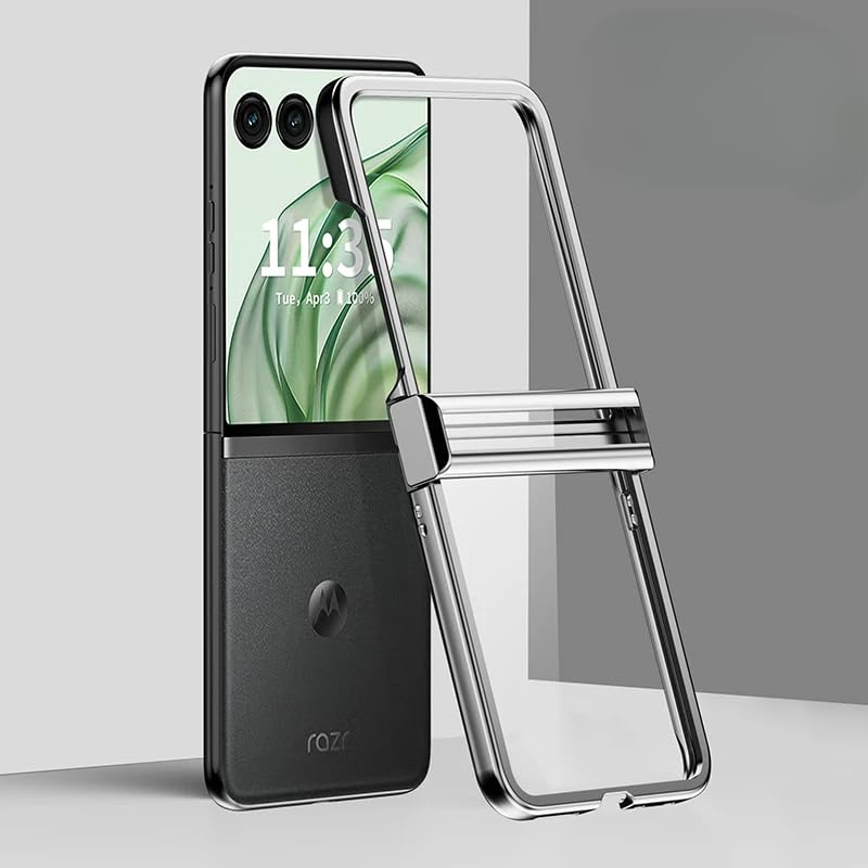 Gruattreay Case Compatible with Motorola Moto Razr 60 (2025),Transparent Ectrleoplate Hinge All-inclusive Folding Shockproof Hard Cover For Moto Razr 60 (Silver)
