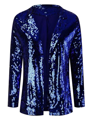 Women's Shiny Sequin Blazer Coat Open Front Lapel Long Sleeve Sparkly Blazer Jacket2