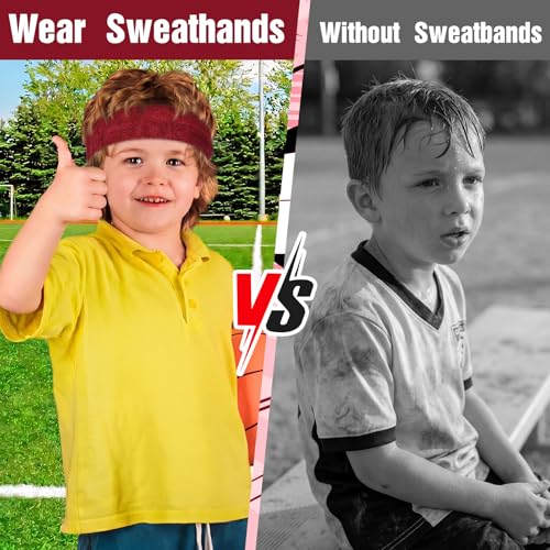 Image of Libima Kids Sweatbands Bulk Boys Headband for Sports Kids Cotton Terry Youth Sweatbands Elastic Sports Headbands Wicking Athletic Bands for Team Activity