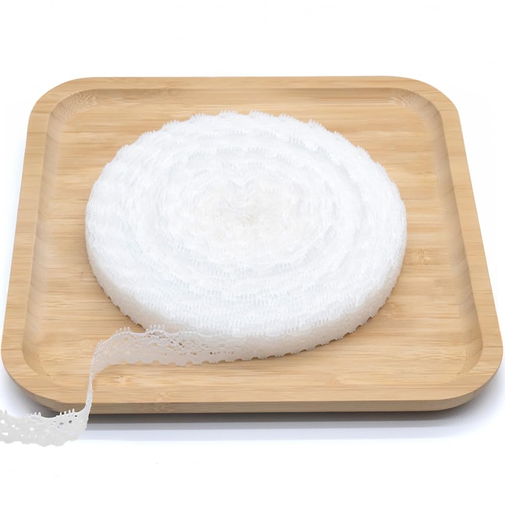 30 Yards White Lace Ribbon, 0.6 inch Narrow Elastic Lace Trim, Elegant Trim for Crafting, Gift Wrapping, Dress Embellishment, Wedding Decor, Bow Making & Sewing Crafts