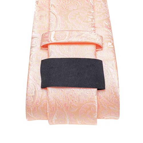 Image of Dubulle Mens Paisley Striped Tie and Handkerchief Cufflinks Tie Set for Men Wedding Business Formal,Incarnadine Pink