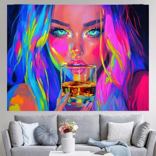 Image of BlissYard Neon Tapestries Cool Girl Anime Wall Tapestry Aesthetic Blacklight Tapestry UV Reactive Purple Tapestries Glow In The Dark Art Wall Hanging Poster Room Bedroom Party Backdrop Decor 78x59 In