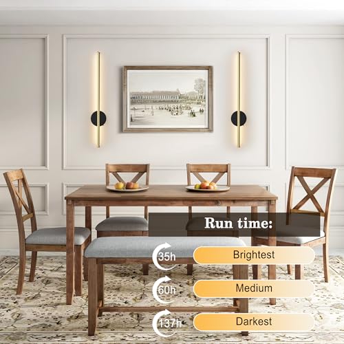 Image of Battery Operated Modern Wall Sconce Set of Two,Rechargeable Wireless Wall Lights with Remote Control,Dimmable,3 CCT,Cordless Lighting Fixtures for Bedroom,Living Room,Hallway,23.6 Inch,Black Gold