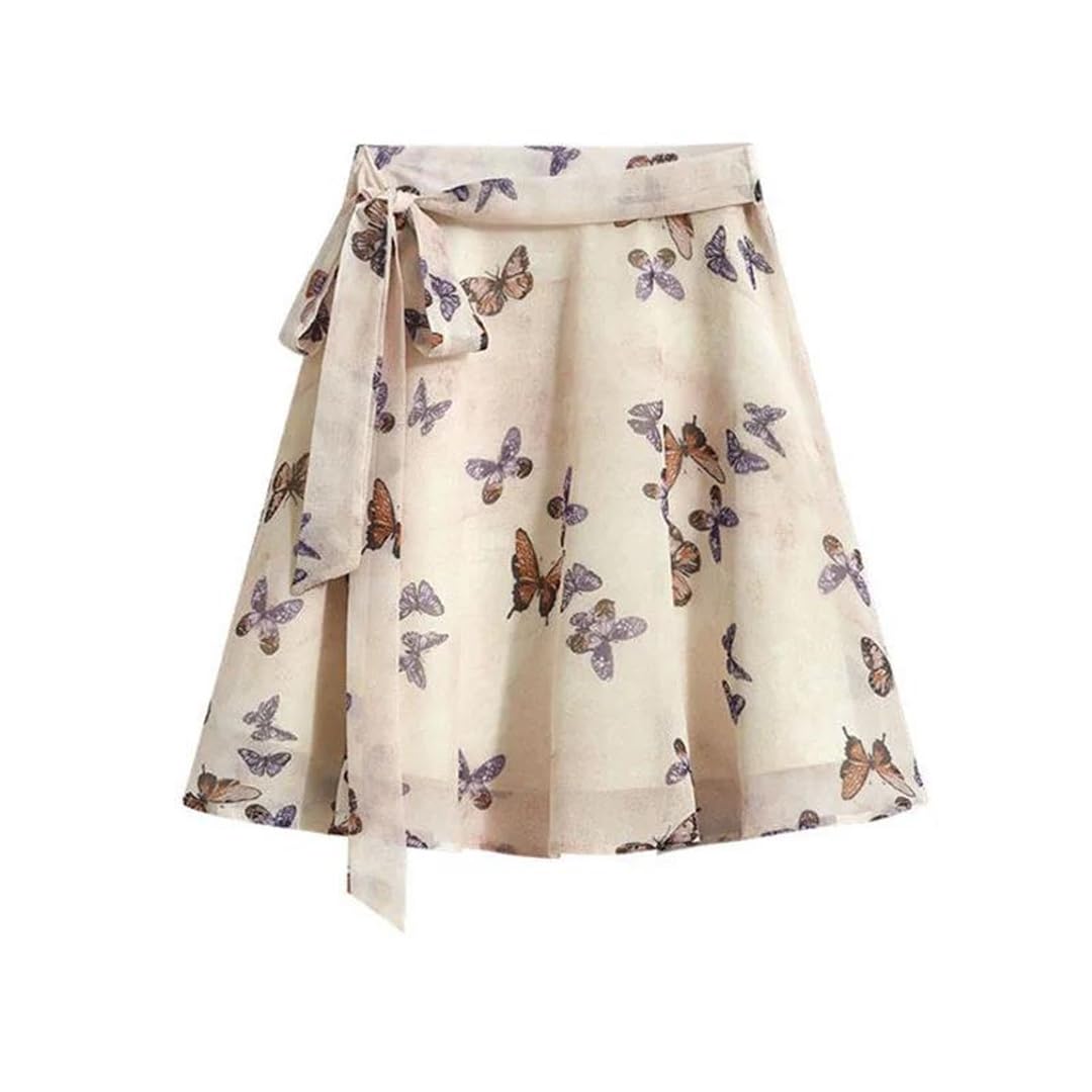 Gonna da donna con stampa floreale a trapezio a vita alta dolce abito da fata gonna corta in chiffon giovanile
