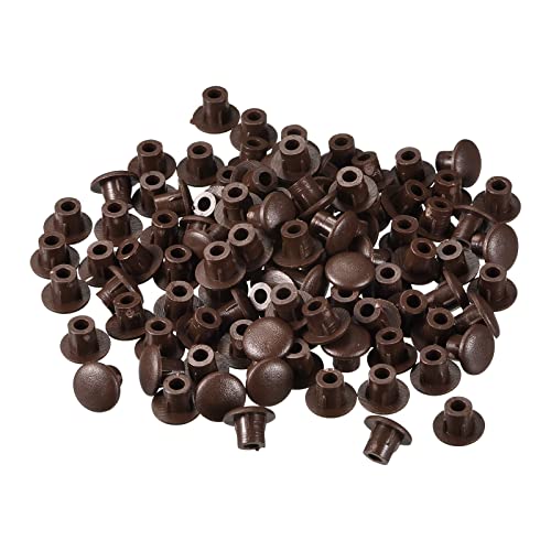 Image of uxcell Screw Hole Plugs, 5mm(3 /16 inch) Dia PP Snap in Shelf Button Flush Type Caps for Furniture Cabinet Cupboard, Dark Brown 96 Pcs