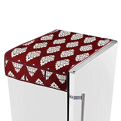 Image of Polyester 3-Layered Fridge Top Cover /Refrigerator Cover With 6 Utility Pockets (Color-Maroon, Size-39x21 Inches)