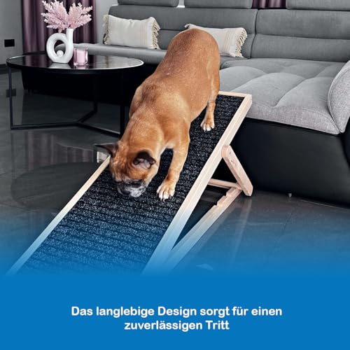 Muntel Hunderampe, Hundetreppe aus Holz, verstellbar, Hunderampe für kleine Hunde, Rampe für Hunde,Hunde Treppen,Höhenverstellbar, Schwarz/Holz, bis 40 kg belastbar.
