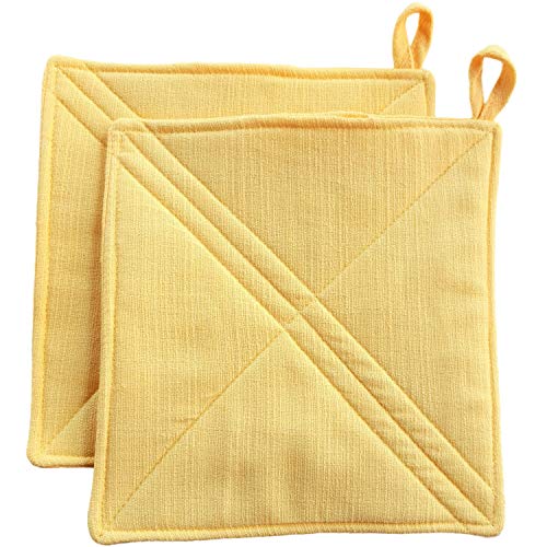 Cushystore 7.5" Pot Holder Cottage Style Oven Heat Pads For Cooking Kitchen Solid Plain Yellow, 2 Packs #TOP17