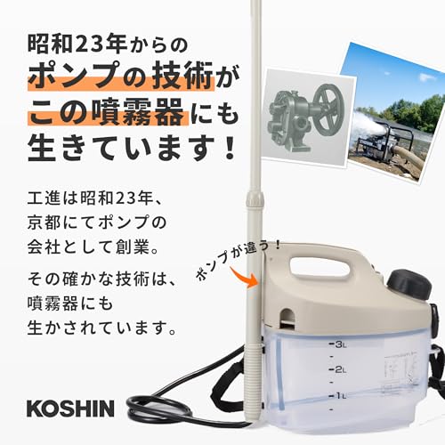 工進(KOSHIN) 乾電池式 噴霧器 GT-3HD 除草 消毒 小型 軽量 3L 肩掛け式 ハイパワー 5枚目