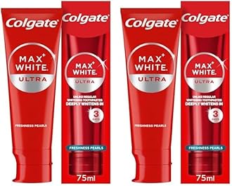 Colgate Max White Ultra Freshness Pearls Whitening Toothpaste 75ml - Deeply whitens in just 3 Days - Removes deep-Set Stains - Warming Sensation and Rich Foam - Enamel Safe for Daily use (Pack of 2)