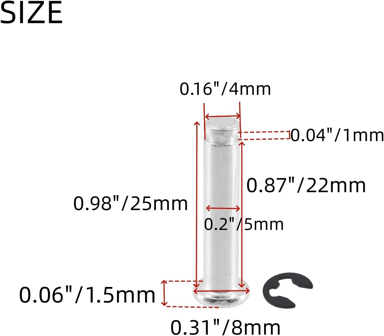 20 Pcs Clevis Pins Carbon Steel M5x25mm None Hole Cylindrical Locating Hardware Pins with E Clip Retaining Ring for Automotive Mechanical