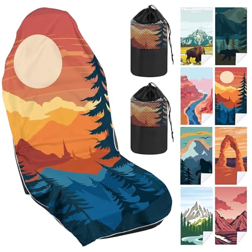 Image of Hahafelt 1 Pack Car Seat Towel Cover with Storage Bag, Sunset Style | 63 x 32 in Car Towel Seat Cover Non Slip Waterproof, Gym Workout Swimming Running, Machine Washable Sweat Absorbent Protector