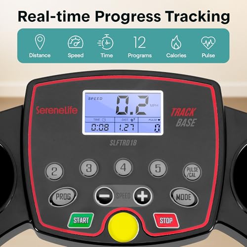 Image of SereneLife Electric Folding Treadmill Exercise Machine - Smart Compact Digital Workout Fitness Trainer w /Bluetooth App Sync, Manual Incline Adjustment, for Walking, Running, Gym