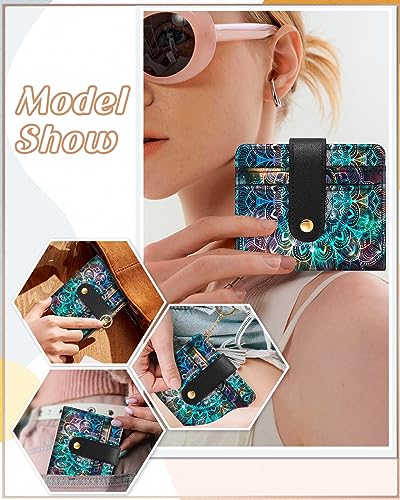 Image of Bistup Small Card Wallet for Women with Keychain, Boho Mandala | Clear ID Window, Compact Design for Daily Carry, Durable Material, Sturdy Keychain, Aesthetic