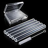 5Pcs Reusable Clear 4'(100mm) Glass Blowing Tubes :Length:4Inches: OD-12MM: Wall Thickness :2MM, Glass Tubing Blowing Tubes + Cleaning Brush + Protect Box