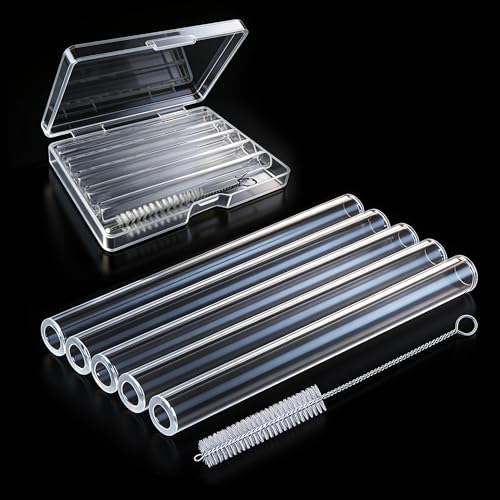 5Pcs Reusable Clear 4'(100mm) Glass Blowing Tubes :Length:4Inches: OD-12MM: Wall Thickness :2MM, Glass Tubing Blowing Tubes + Cleaning Brush + Protect Box