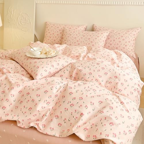 Nayoroom Bettwäsche 135x200 Mädchen Rosa Blumen Schleifen Aesthetic Cute Bettbezug Set 2teilig Romantisch Blümchen Floral Renforce Mikrofaser...