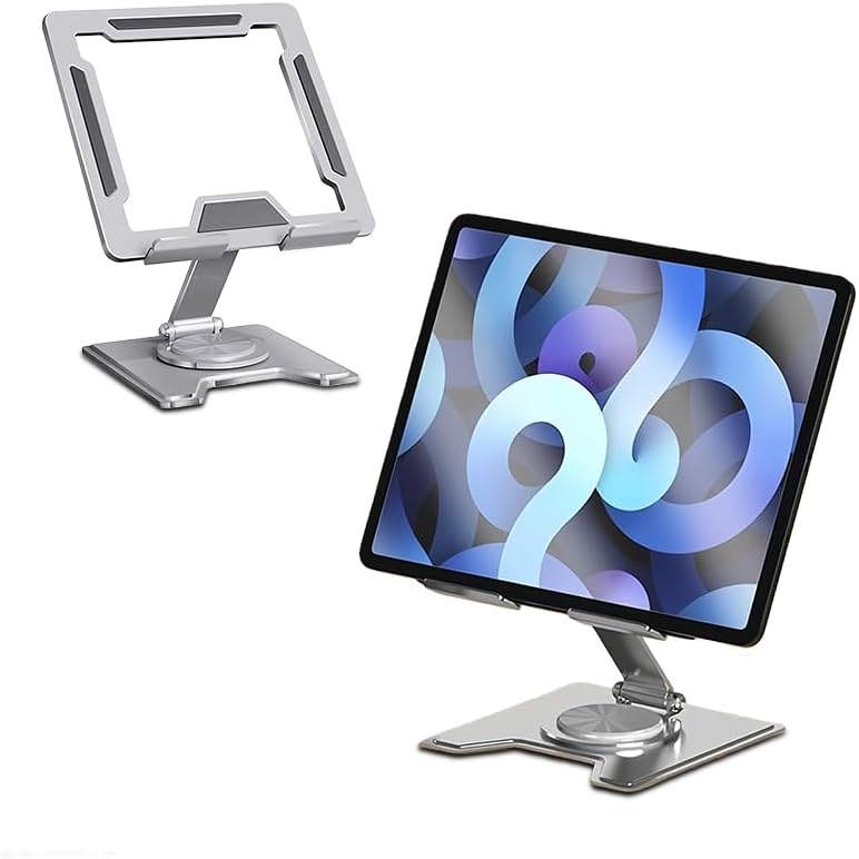 Tablet Stand, Fully Adjustable Metal Foldable iPad Holder, Portable Tablet Accessories for Office Home, Compatible with iPad Pro/Air/Mini, Tabs, Silver