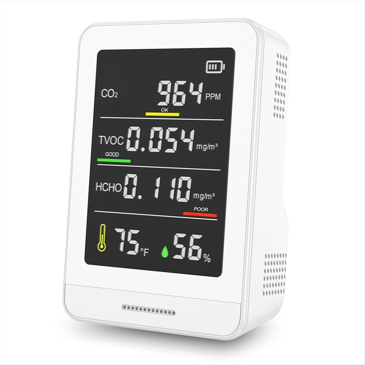 Misuratore di qualità dell'aria per interni ed esterni, rileva CO2, temperatura, TVOC e umidità, misuratore per abitazioni