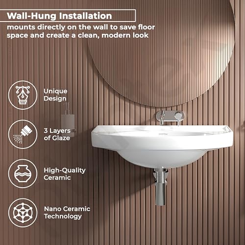 Image of Plantex Ceramic Wallmount Basin for Bathroom /Wall Hung Wash Basin with 10 Years Glaze Warranty by Plantex /Small Basin /Sink for Bathroom (White - 18 X 12 X 8 Inch)